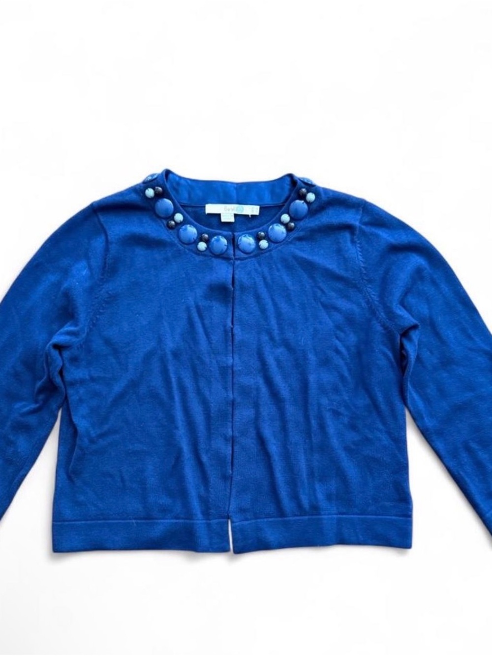 Boden Beaded Crewneck Cardigan in Cobalt